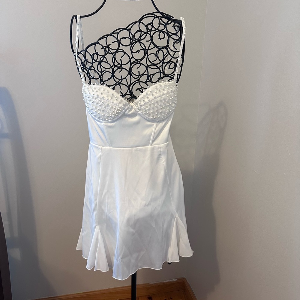 White Silk Slip with Pearl Detailing